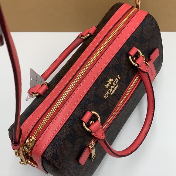 COACH NWT Coach Rowan Satchel In Signature Canvas Brown Watermelon Color - Picture 3 of 16